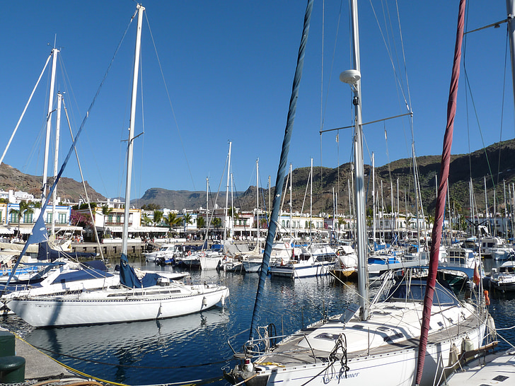 barco de vela, Islas Canarias, barcos de vela, mástil de barco, sol