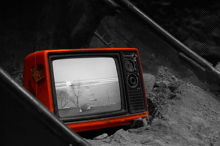 television, developing countries, building, black and white, red, car, land Vehicle