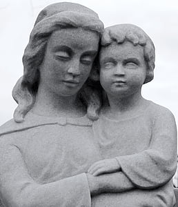 sculpture, statue, figure, stone, stone sculpture, mother, child