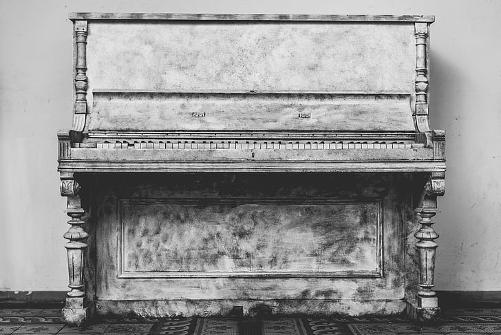 klaver, instrument, musik, nøgler, noter, gamle, vintage
