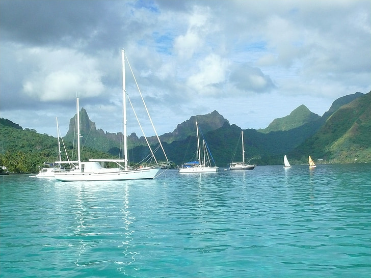 Moorea, Tahiti, plachtenie, loďou, vody, more, lodičky