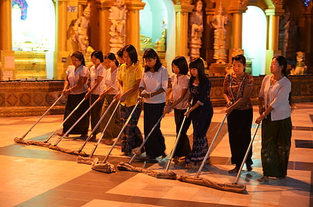 rengøringspersonale, Shwedagon mirabello, pagode, tørre, ren