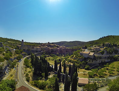 Minervois, Francia, Villaggio, cielo, albero, percorso, Panorama