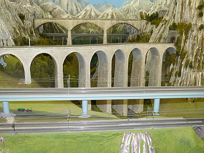 malli, malli rautatiesilta, sillat, Arch, Valley, Crossing, liikenne