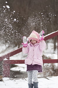 jogando, bola de neve, Inverno, neve, diversão, frio, chapéu