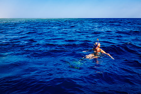Foto, person, med hjälp av, Snorkel, skyddsglasögon, kroppen, vatten