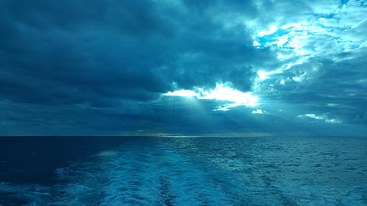 cruise, wake, blue, cloud, caribbean, sea, water