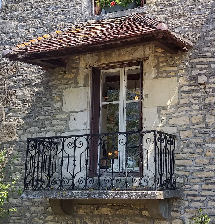 Prancis, balkon, lama, batu, fasad, romantis, Idyll