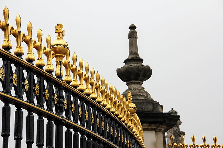 Лондон, Бъкингамският дворец, детайли, ограда, Обединено кралство, дворец, Златни