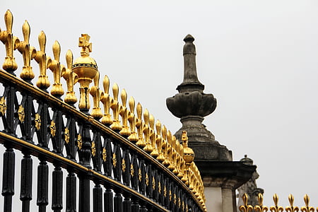 런던, 버킹엄 궁전, 세부 사항, 울타리, 영국, 궁전, 골든