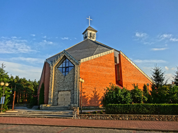 good shepherd church, biale blota, poland, building, religious, exterior, modern