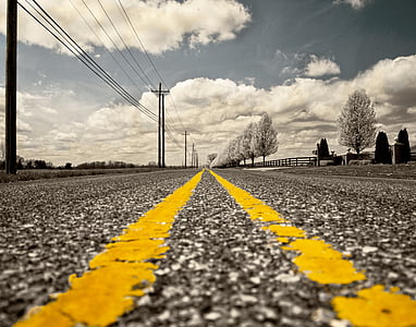 road, road marking, street, miles, travel, overhead cable, overhead line
