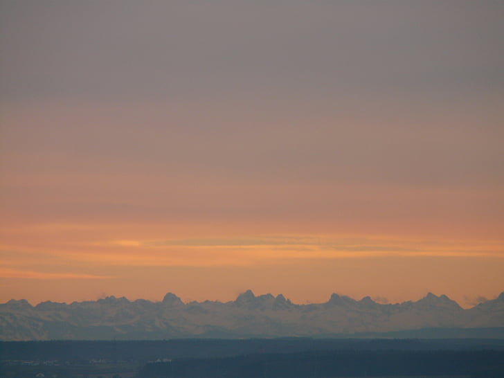 Panoramos, Alpių, morgenstimmung, saulėtekio, kalnai, miglotas, reljefo