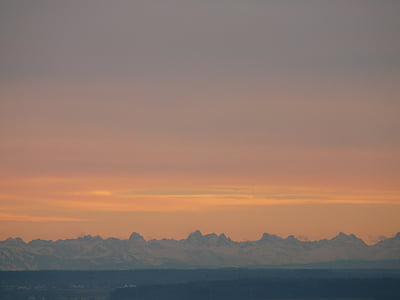 панорама, алпийски, morgenstimmung, изгрев, планини, мъглив, релеф