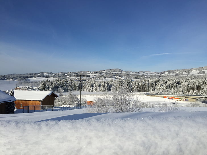 Allgäu, Бавария, панорама, зимни, сняг, изглед, природата
