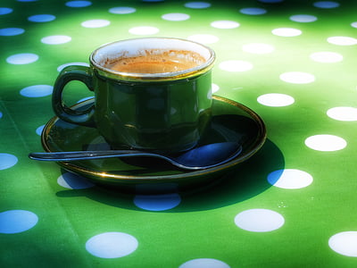eszpresszó, kávé, kupa, kávét inni, zöld, koffein, szünet