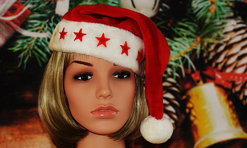 kvinna, Söt, jul, Santa hatt, ansikte, unga, skytte