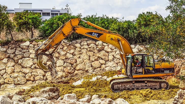 heavy machine, excavator, yellow, machinery, construction, hydraulic, working
