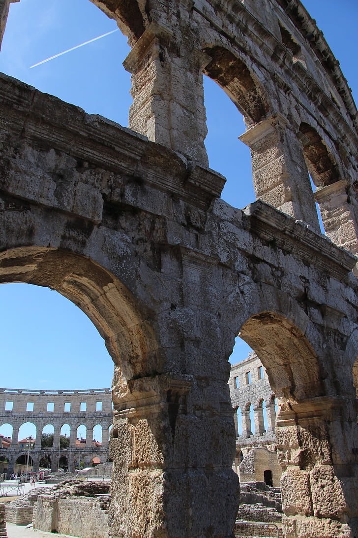 amfiteatar, Bocvana, Hrvatska, Rimski, arhitektura, Drevni, Stara ruševina