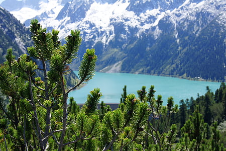Zillertal, schlegeis, montanhas, Alpina, natureza, reservatório, paisagem