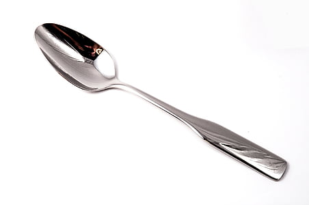 Stainless, sendok, sendok sup, alat pemotong, logam, latar belakang putih, garpu