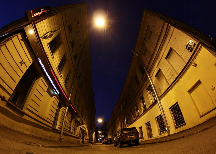 ciudad, En casa, arquitectura, calle, San Petersburgo Rusia, Lane, noche