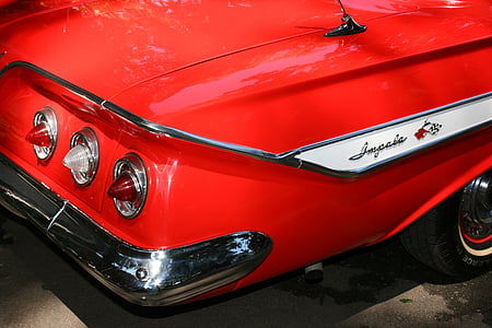Impala, piros, autó, régi autó, hátsó meghajtással