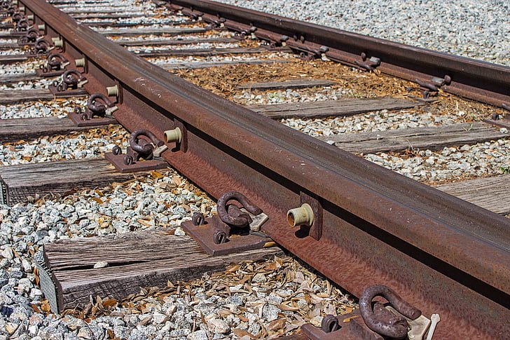 chemin de fer, rails, vieux, fer, par l’intermédiaire, vis, vis écrou