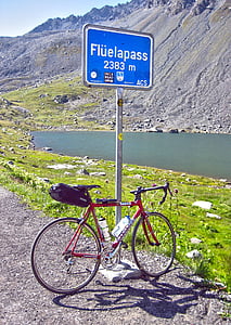bici da strada, Transalp, passare, alpino, Svizzera flüelapass, passchild, alta