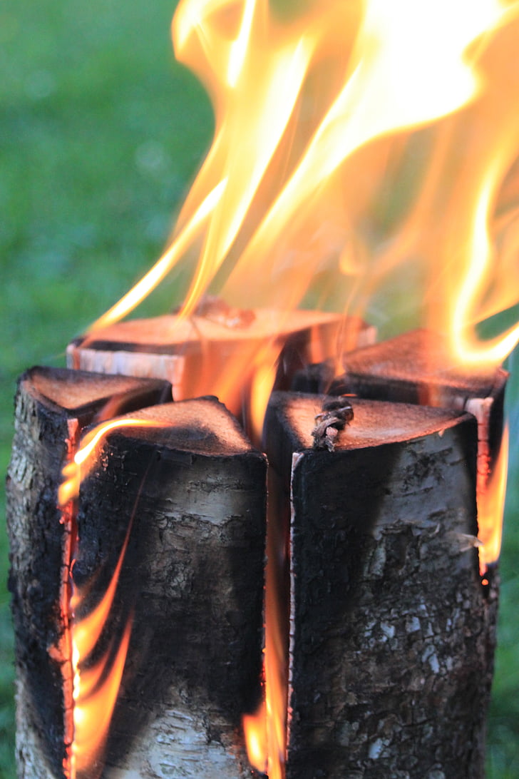 gaisro, švytėjimas, krepšys, liepsna, medienos