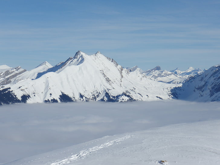 snö, vinter, offpist skidåkning, Schweiz, vintrig