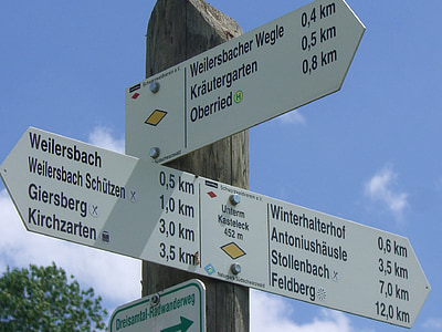 directory, signposts, shield, direction, marking, arrow, signpost