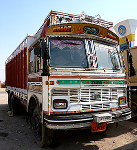 India, teherautó, jármű, közlekedés, haszongépjármű, szállítás, busz
