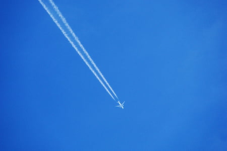 l'avió, cel, cel sense núvols, blau, línia