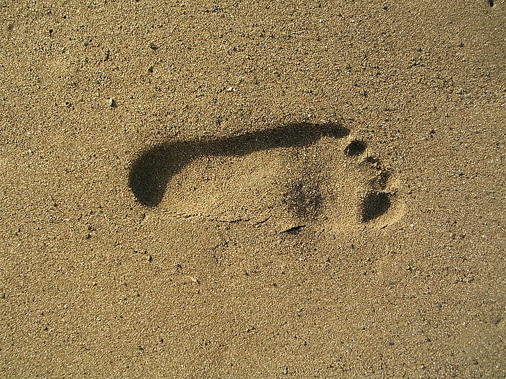 foot print, sand, sea, beach