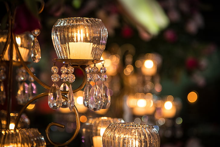 dekorace, strana, uspořádání, Ornament, svíčka, krystaly, narozeniny