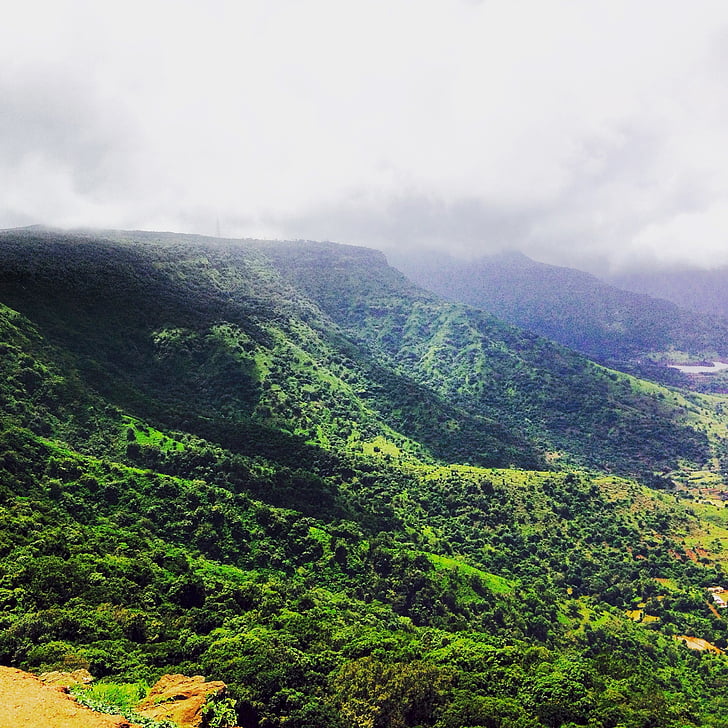 πράσινο, βουνό, λευκό, γκρι, σύννεφα, σύννεφο, Ινδία