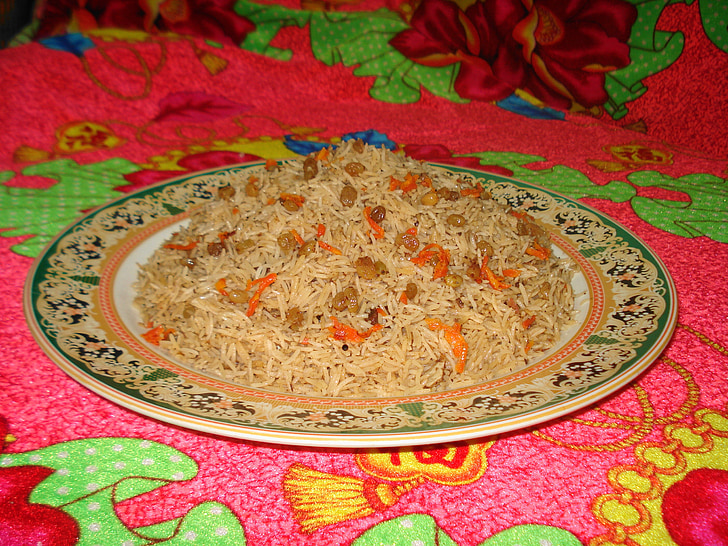 Afghan Pula, pilaf, Afganistan, jedlo, misky, tradičné, tanier