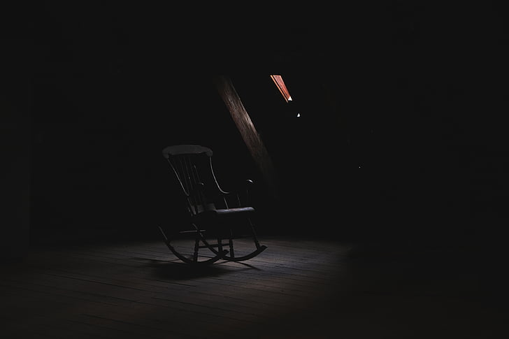 marrone, in legno, a dondolo, sedia, Casa, scuro, camera