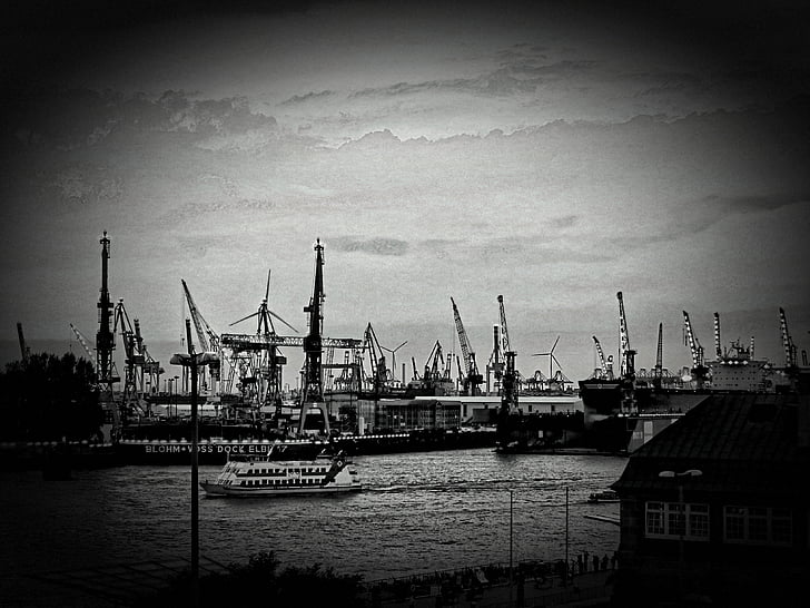 Hamburk, přístav, lodě, Labe, přístav Hamburg, Hamburg landungsbrücken, Landungsbrücken