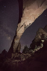 arco de piedra arenisca, Vía Láctea, noche, paisaje, silueta, cielo, estrellas