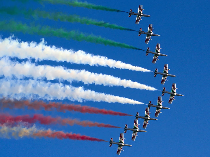 frecce tricolori, aircraft, sky, stunt, military aviation, aerobatic team, airshow