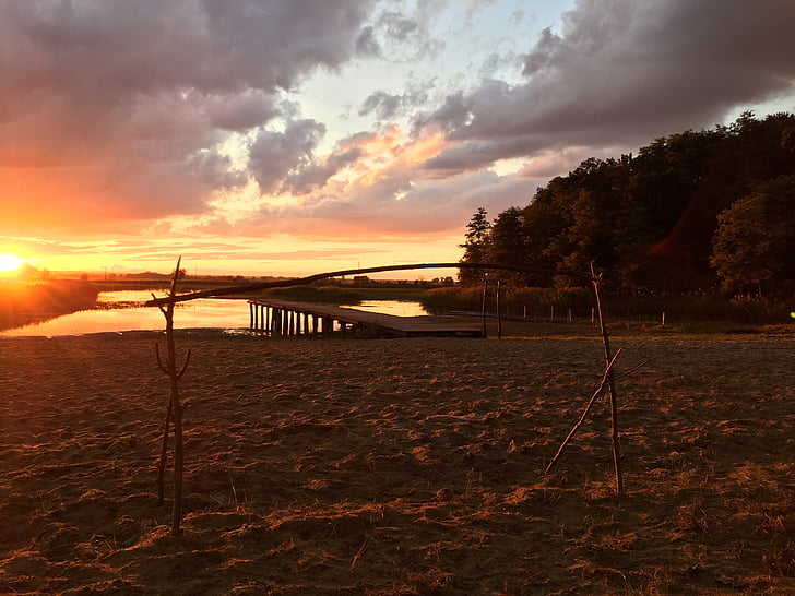 drzecin, beach, lake, sunset