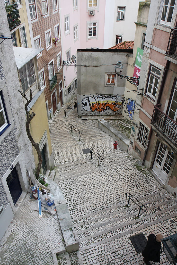 Portugal, Lisbon, Kota, Pusat, pemandangan, tangga, bangunan