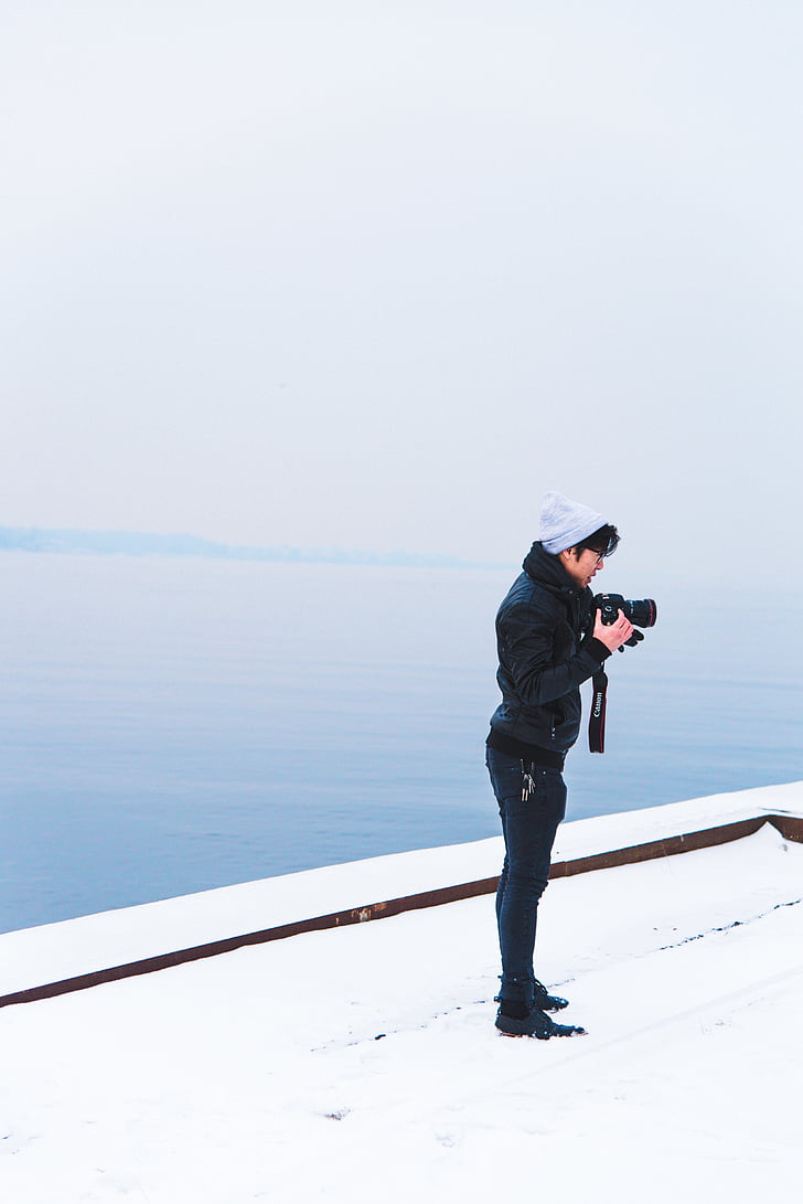 фотограф, фотография, Фотографиране, камера, лице, Canon, сняг