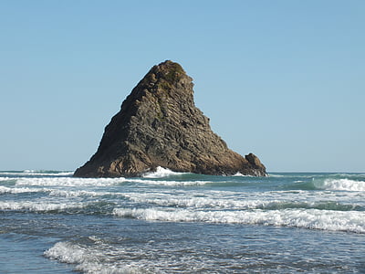 ondas, céu, praia, rocha, Nova Zelândia, mar, oceano
