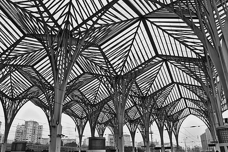 Lissabon, Bahnhof, Reisen, Architektur, schwarz / weiß