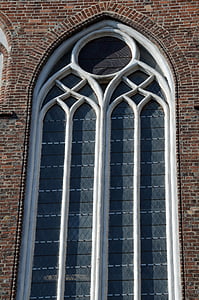 janela, gótico, Igreja, gótico de tijolo, Igreja de tijolo, arquitetura do tijolo, arco ogival