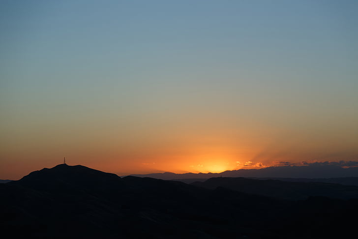 mountain, silhouette, golden, hour, sunset, dusk, sky