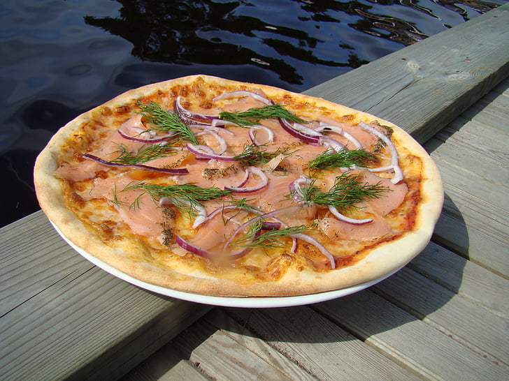 bánh pizza, cá hồi, Mat, thực phẩm, Bữa ăn tối, Bữa ăn, pho mát